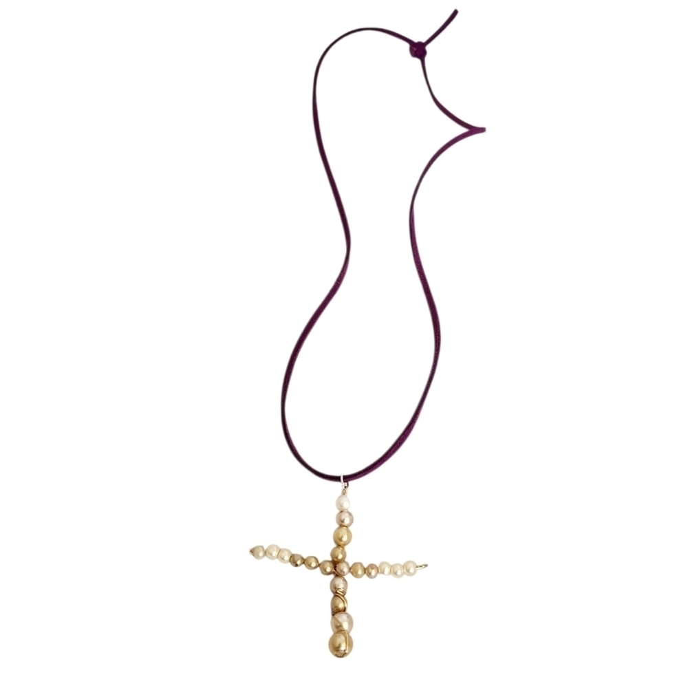 Vintage Pearl Cross Necklace  Handmade Faith & Elegance